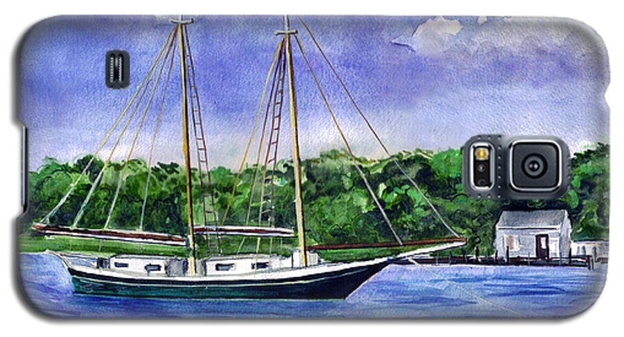 Schooner Galaxy S5 Case featuring the painting Cedar Beach Schooner by Clara Sue Beym