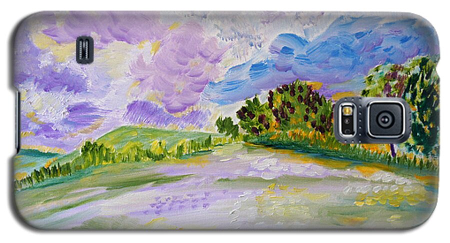 Landscape Galaxy S5 Case featuring the painting Cotton Candy Clouds by Meryl Goudey