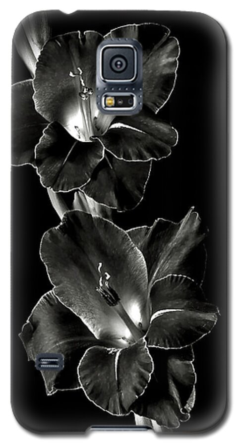 Flower Galaxy S5 Case featuring the photograph Dark Gladiolas in Black and White by Endre Balogh