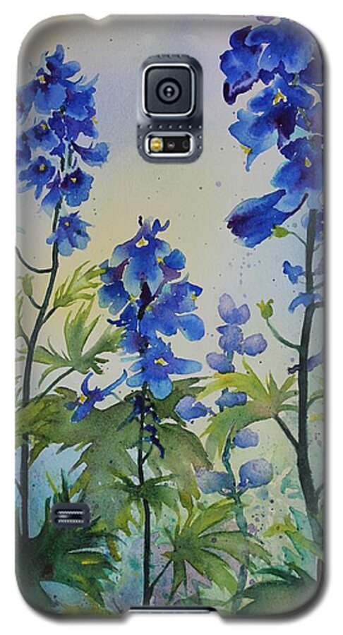 Blue Flowers Galaxy S5 Case featuring the painting Delphiniums by Ruth Kamenev