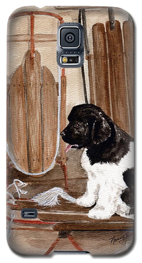 Newfoundland Puppy Galaxy S5 Case featuring the painting Dreaming of Winter by Nancy Patterson