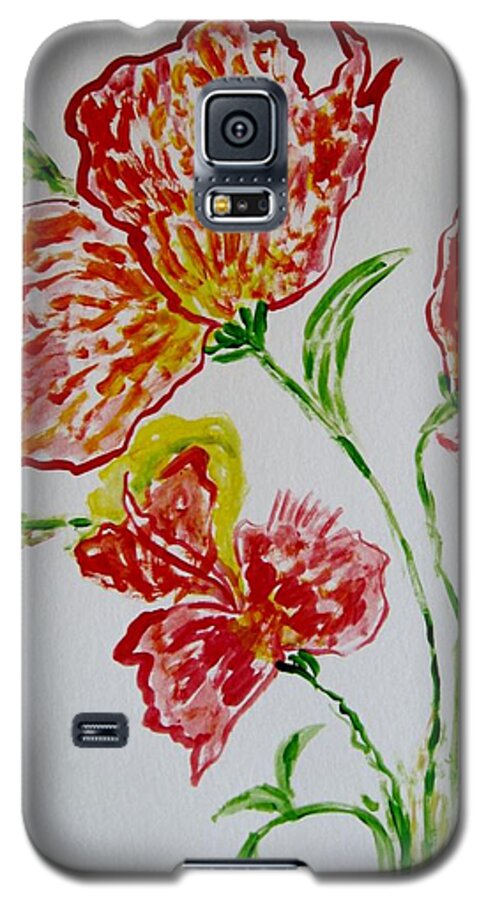Red Flowers & Green Leaves Galaxy S5 Case featuring the painting Florals by Sonali Gangane