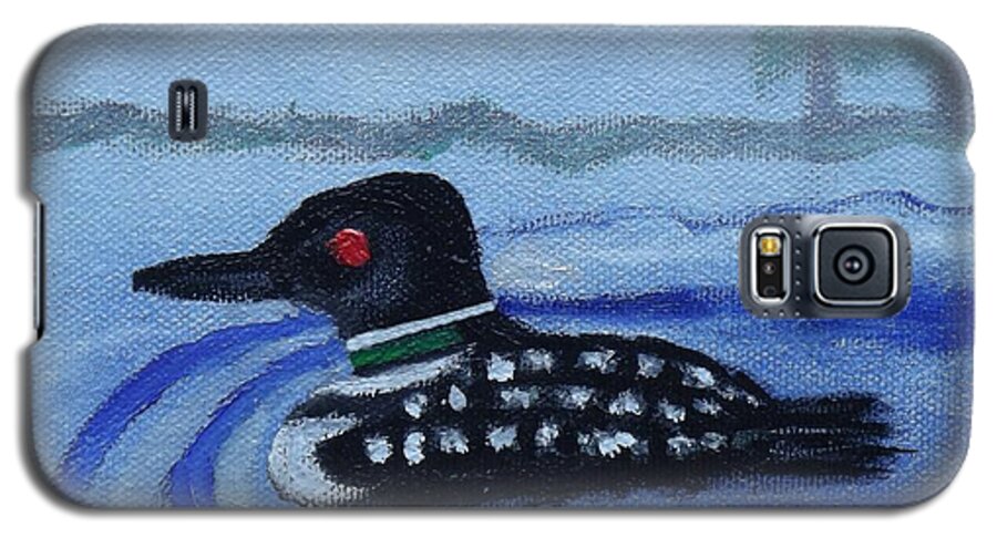 Loon Galaxy S5 Case featuring the painting Loon on Lake Winnipeaukee by Margaret Harmon