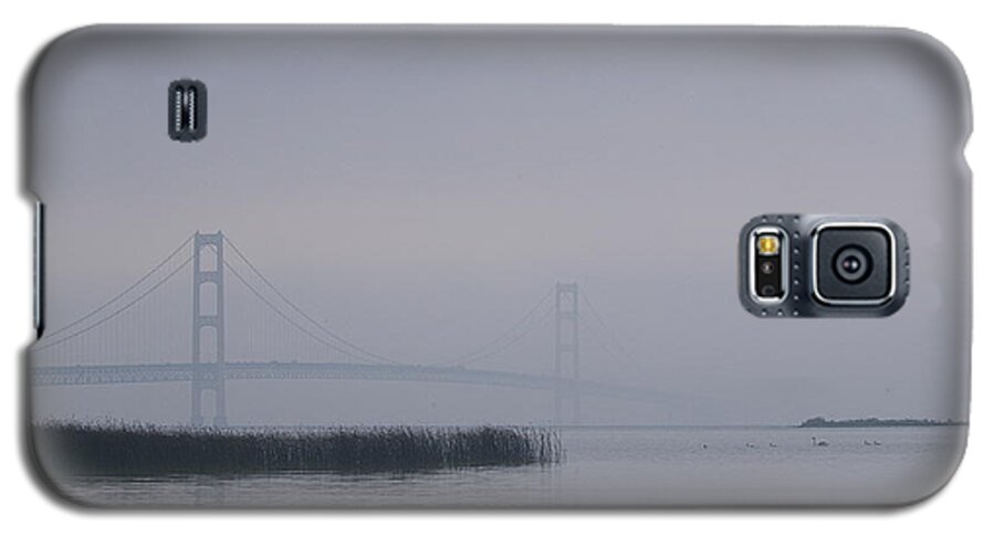 Suspension Bridge Galaxy S5 Case featuring the photograph Mackinac Bridge and Swans by Randy Pollard