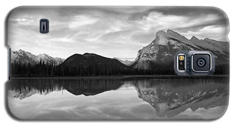 Banff National Park Galaxy S5 Case featuring the photograph Mt. Rundel Reflection Black and White by Andrew Serff