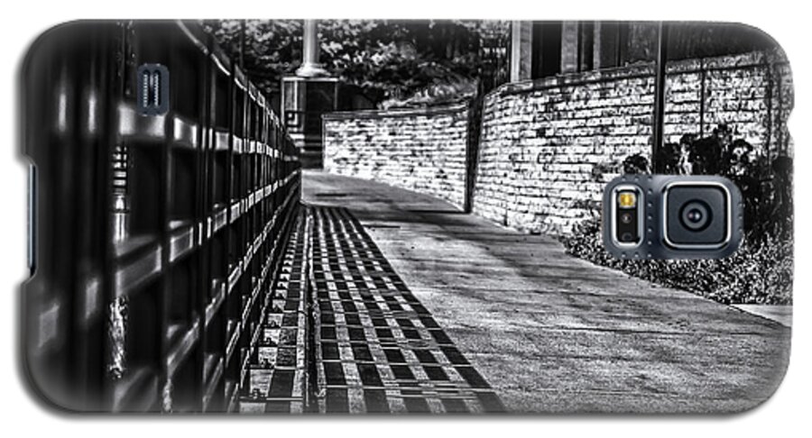Rail Walk Cement Stone Brick Railing Sidewalk Path Galaxy S5 Case featuring the photograph Shadow Walk by Tom Gort