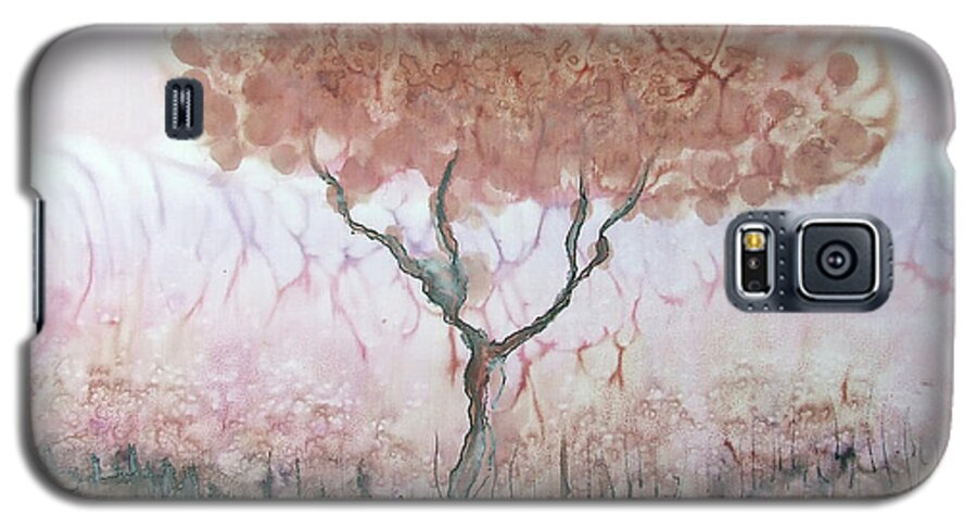 Silk Galaxy S5 Case featuring the painting Silk Tree in brown and purple by Rachel Hershkovitz