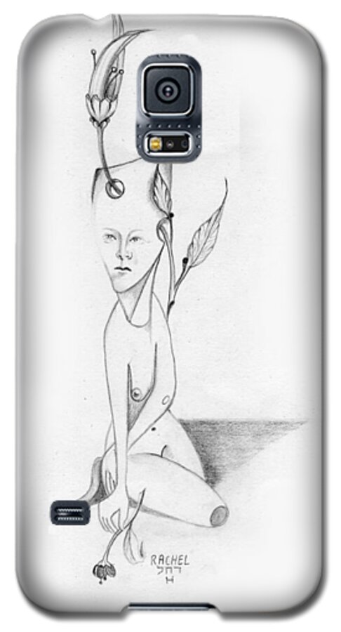 Surreal Galaxy S5 Case featuring the painting Surreal woman with plant and flower growing through her by Rachel Hershkovitz