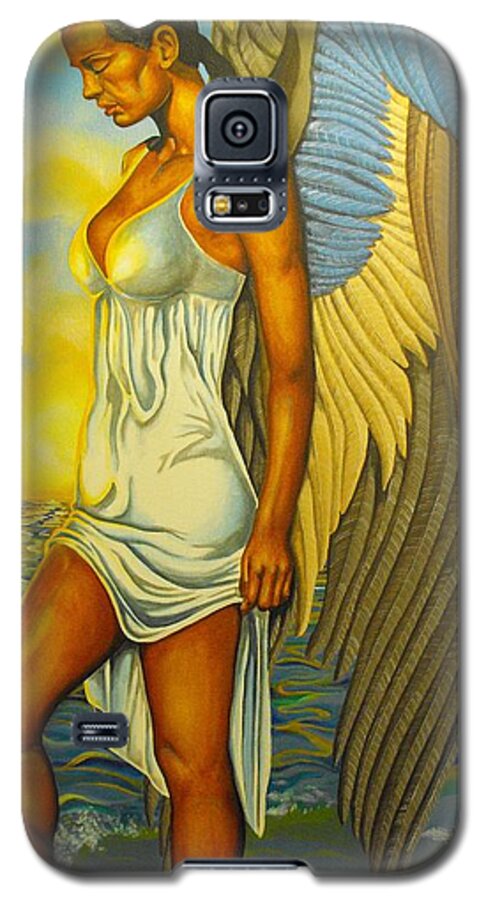 African American Female Angel In Water Setting With Pastel Wings Galaxy S5 Case featuring the painting Tranquility by William Roby