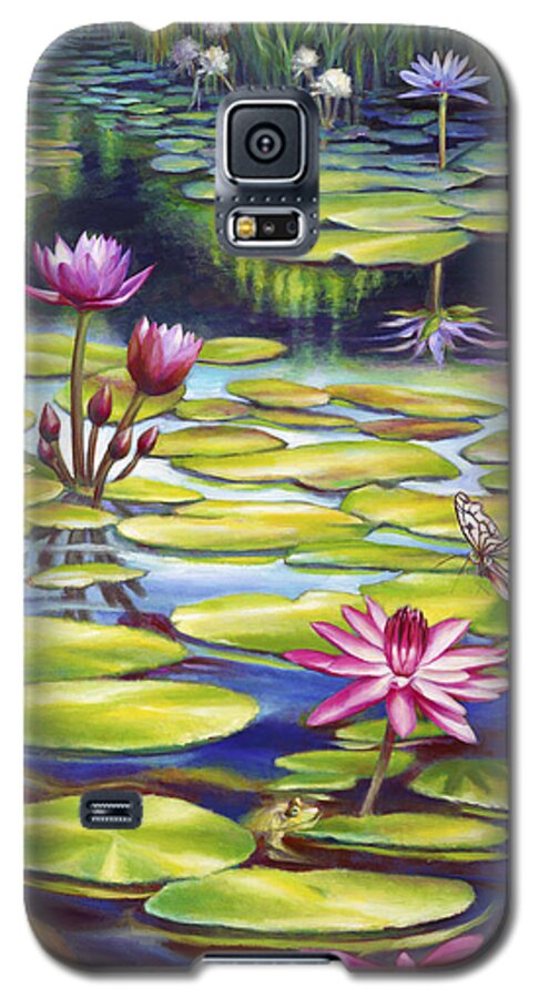 Water Lily Galaxy S5 Case featuring the painting Water Lilies at McKee Gardens II - Butterfly and Frog by Nancy Tilles