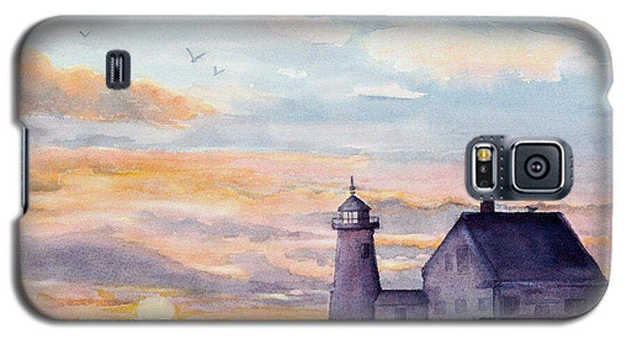 Wings Neck Light Galaxy S5 Case featuring the painting Wings Neck Lighthouse Bourne Massachusetts Watercolor by Michelle Constantine