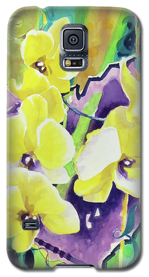 Paintings Galaxy S5 Case featuring the painting Yellow Orchids of the Heart by Kathy Braud