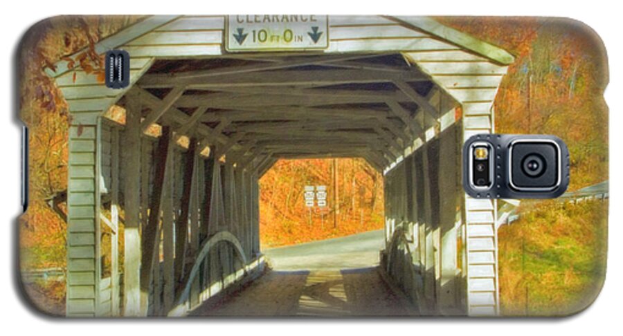 Covered Bridge Revolutionary Civil War Watercolor Photographs Galaxy S5 Case featuring the photograph Covered Bridge watercolor by David Zanzinger