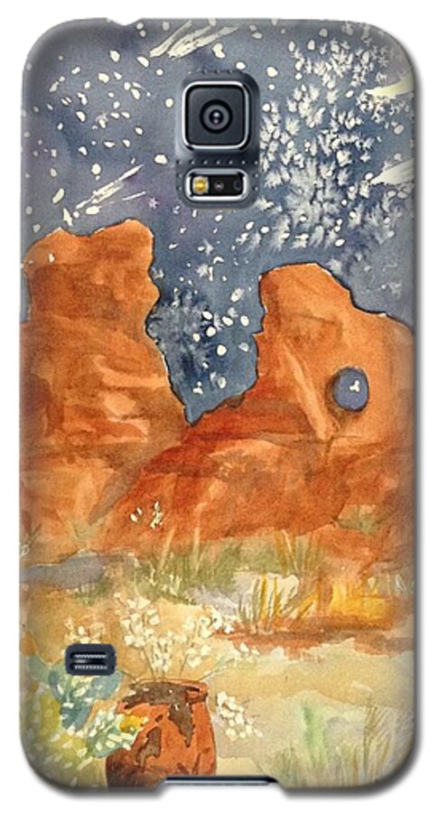 Arches National Park Galaxy S5 Case featuring the painting Starry Night in the Desert by Ellen Levinson