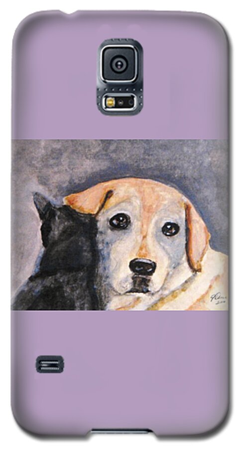 Yellow Labs Galaxy S5 Case featuring the painting Best Friends #1 by Angela Davies