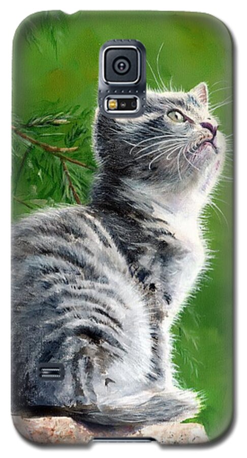 Kitten Galaxy S5 Case featuring the painting Bird Watching #1 by John Neeve