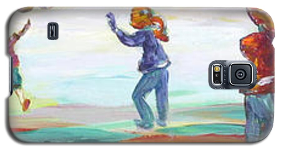 Kids Flying Kites And Playing Soccer In The Park Galaxy S5 Case featuring the painting Fun in the Park by Naomi Gerrard