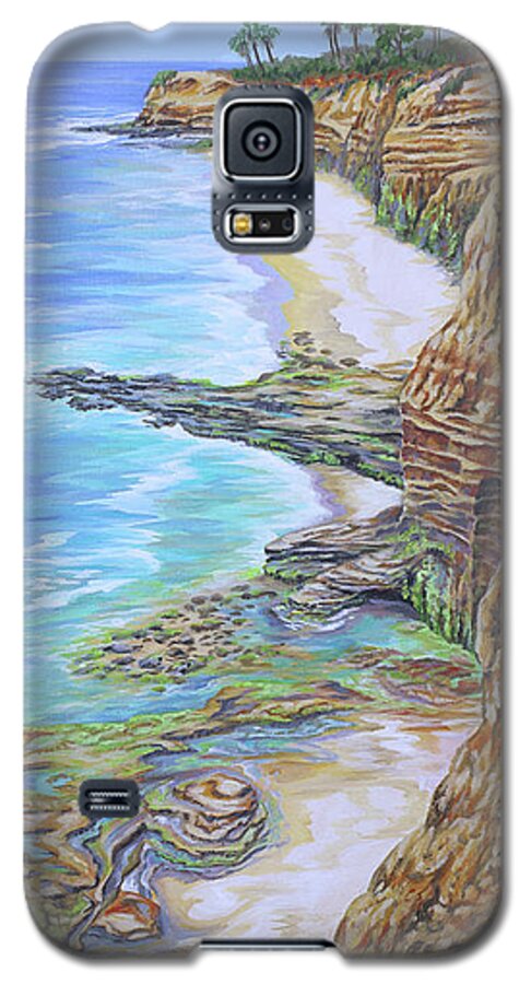 Sunset Galaxy S5 Case featuring the painting Low Tide Sunset Cliffs #1 by Jane Girardot