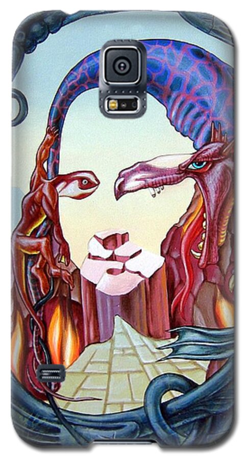 Mona Lisa Galaxy S5 Case featuring the painting Mona Lisa. Fire by Victor Molev