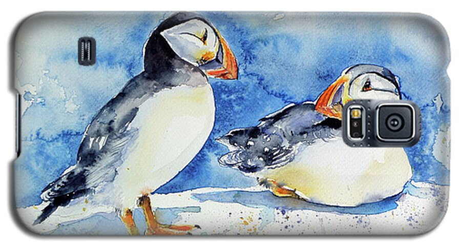 Puffin Galaxy S5 Case featuring the painting Puffins #1 by Kovacs Anna Brigitta