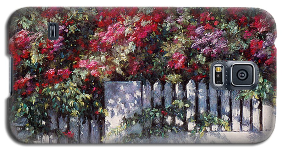 Climbing Roses On White Fence Galaxy S5 Case featuring the painting Ramblin Rose by L Diane Johnson