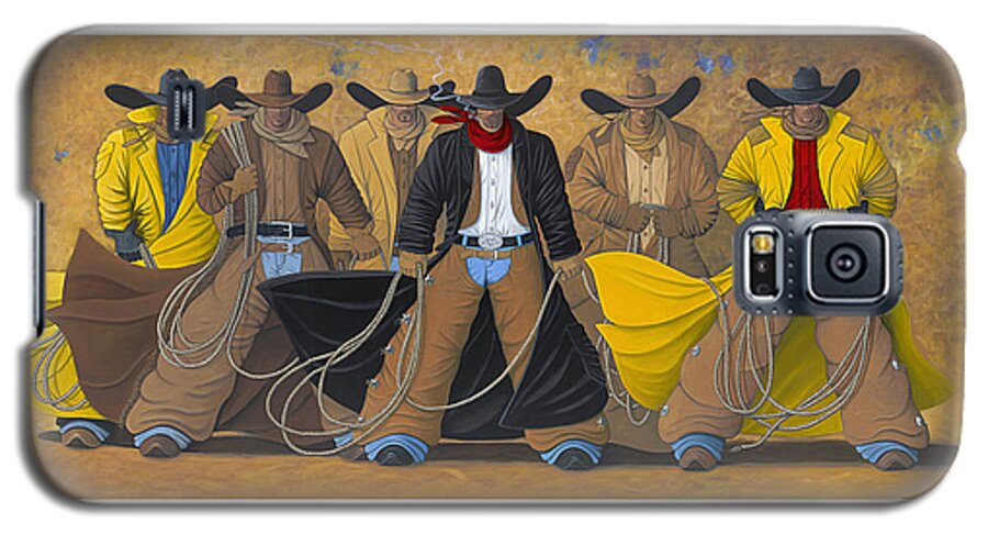 Large Cowboy Painting Of Six Cowboys. Galaxy S5 Case featuring the painting The Posse by Lance Headlee