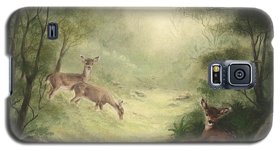 Deer Galaxy S5 Case featuring the painting Woodland Surprise #1 by Cathy Cleveland