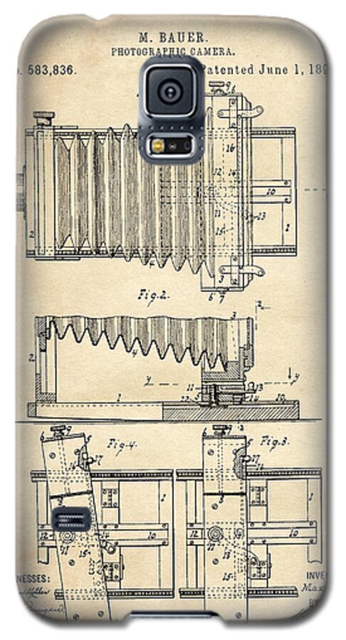 Patent Galaxy S5 Case featuring the digital art 1897 Camera US Patent Invention Drawing - Vintage Tan by Todd Aaron