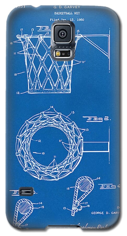 Basketball Galaxy S5 Case featuring the digital art 1951 Basketball Net Patent Artwork - Blueprint by Nikki Marie Smith