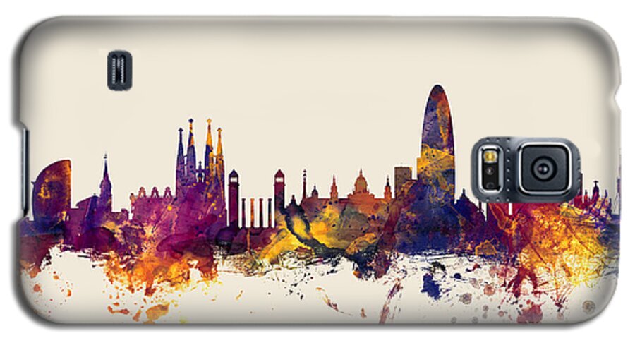 Barcelona Galaxy S5 Case featuring the digital art Barcelona Spain Skyline #4 by Michael Tompsett