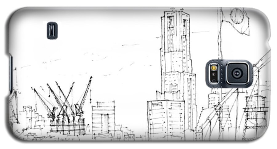 Sustainability Galaxy S5 Case featuring the drawing 5.2.Japan-1-Tokyo-skyline by Charlie Szoradi