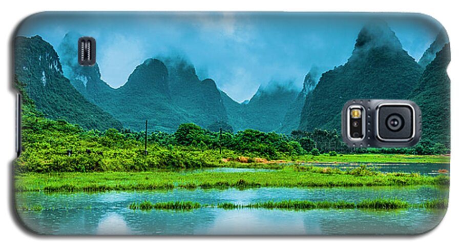 Karst Galaxy S5 Case featuring the photograph Karst rural scenery in raining #6 by Carl Ning