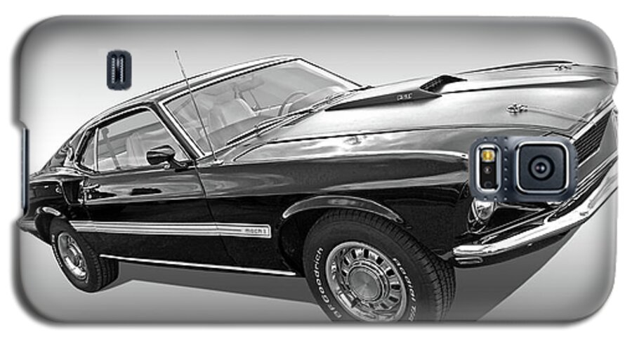 Ford Mustang Galaxy S5 Case featuring the photograph 69 Mach1 in Black and White by Gill Billington