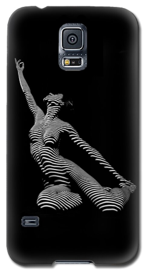 9970-dja Galaxy S5 Case featuring the photograph 9970-DJA Zebra Striped Yoga Reaching Sensual Lines Black White Photograph Abstract by Chris Mahert by Chris Maher