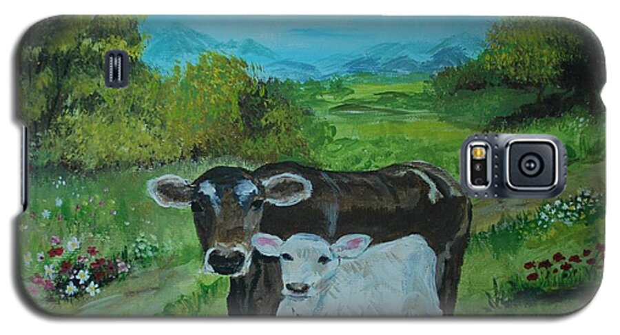 Cow Galaxy S5 Case featuring the painting A Tender Love by Leslie Allen