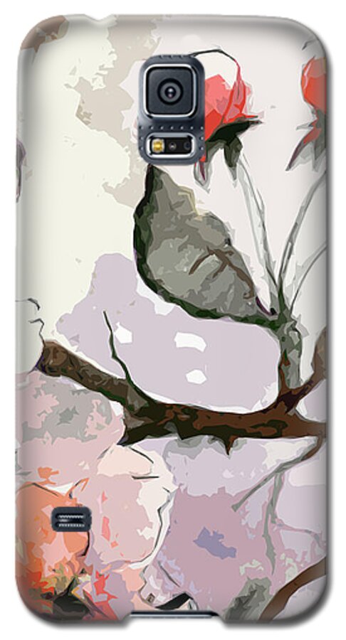 Abstract Galaxy S5 Case featuring the mixed media Abstract Floral Art Pink Blossoms 2 by Ginette Callaway