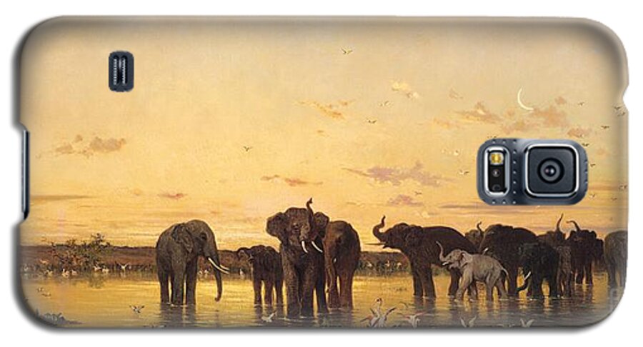 African Elephants (oil On Canvas) By Charles Emile De Tournemine (1812-72) Galaxy S5 Case featuring the painting African Elephants by Charles Emile de Tournemine