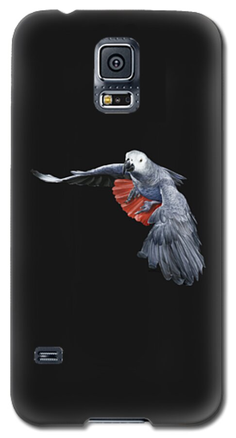 African Galaxy S5 Case featuring the digital art African Grey Parrot Flying by Owen Bell
