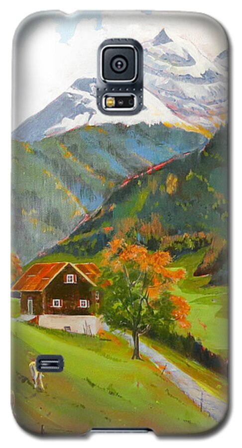 Farm Galaxy S5 Case featuring the painting Alpine Farm Near Buerglen in Canton Uri by David Gilmore