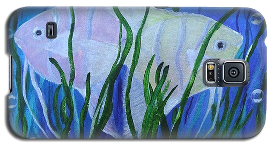 Angel Fish Galaxy S5 Case featuring the painting Angelfish Duo by Karen Jane Jones