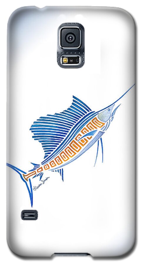 Tribal Galaxy S5 Case featuring the drawing Tribal Sailfish by Heather Schaefer