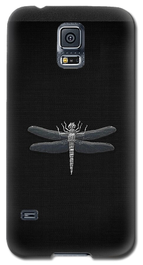 'beasts Creatures And Critters' Collection By Serge Averbukh Galaxy S5 Case featuring the digital art Silver Dragonfly on Black Canvas by Serge Averbukh