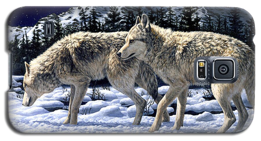 Wolf Galaxy S5 Case featuring the painting Wolves - Unfamiliar Territory by Crista Forest