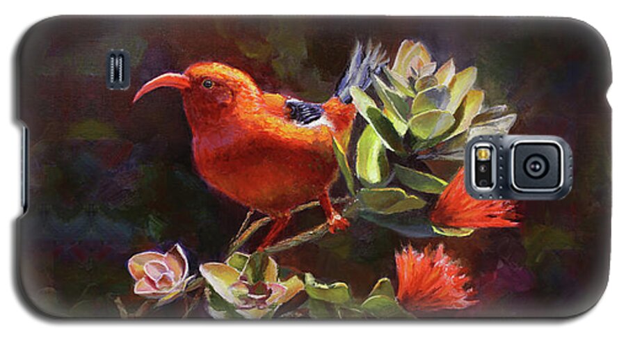 Hawaii Paintings Galaxy S5 Case featuring the painting Hawaiian IIwi Bird and Ohia Lehua Flower by K Whitworth