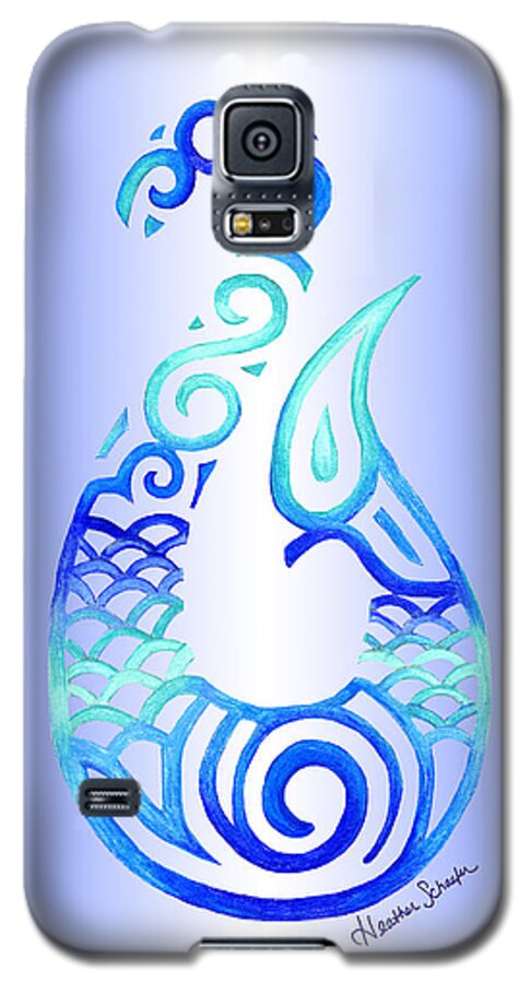 Fish Galaxy S5 Case featuring the drawing Tribal Fish Hook by Heather Schaefer