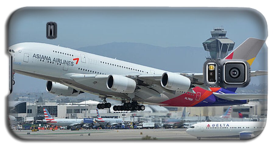 Airplane Galaxy S5 Case featuring the photograph Asiana Airbus A380-800 HL7626 Los Angeles International Airport May 3 2016 by Brian Lockett