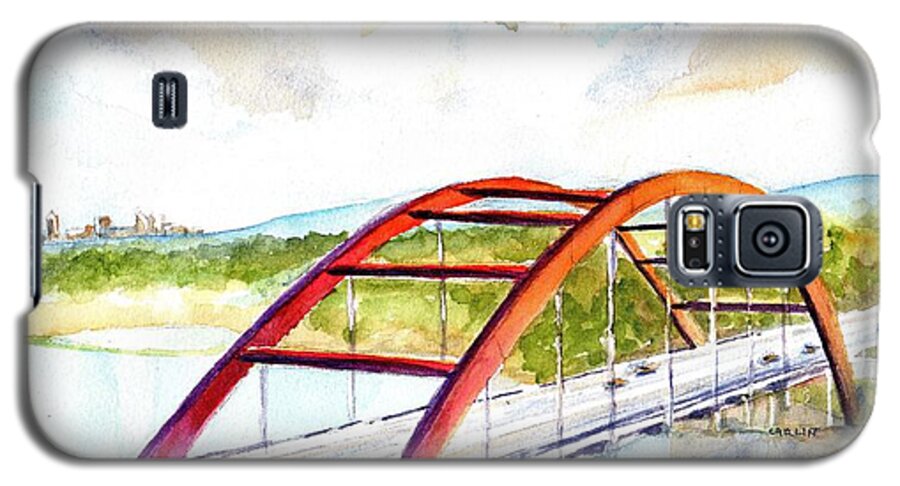 Bridge Galaxy S5 Case featuring the painting Austin 360 Bridge - Pennybacker by Carlin Blahnik CarlinArtWatercolor