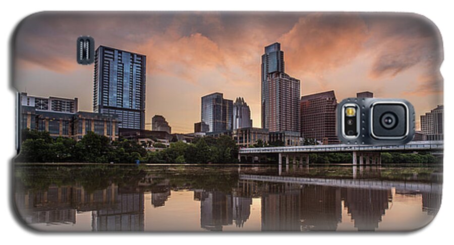 Austin Galaxy S5 Case featuring the photograph Austin Skyline Sunrise Reflection by Todd Aaron
