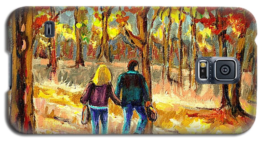 Autumn Stroll On Mount Royal Galaxy S5 Case featuring the painting Autumn Stroll On Mount Royal by Carole Spandau