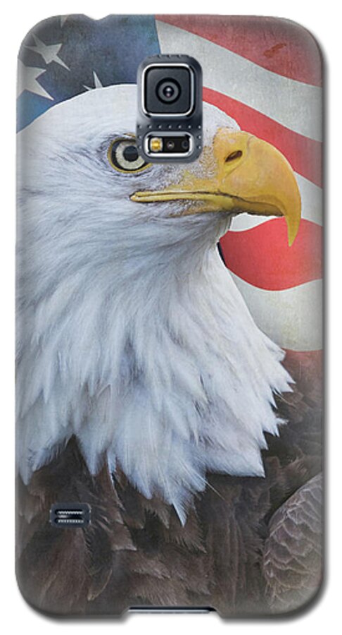 Eagle Galaxy S5 Case featuring the photograph Bald Eagle with American Flag by Angie Vogel